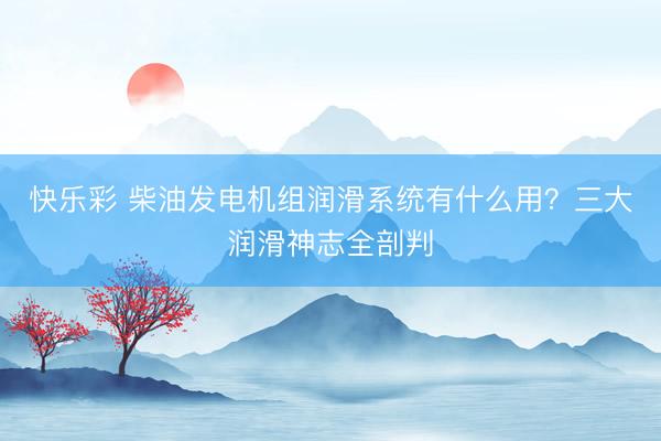 快乐彩 柴油发电机组润滑系统有什么用?三大润滑神志全剖判